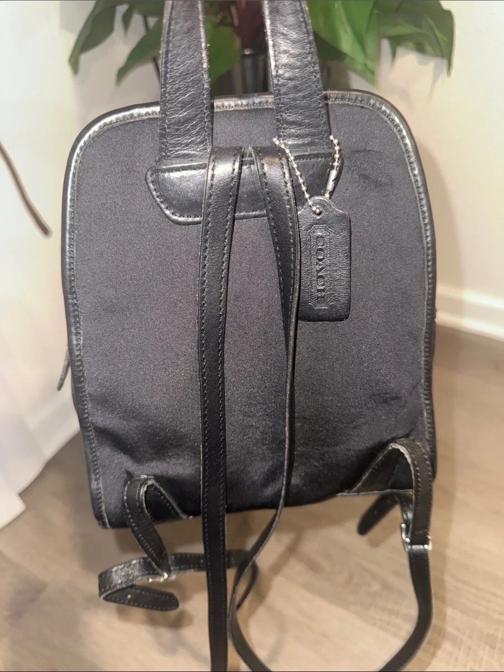 Coach Vintage Neo Neoprene Leather Backpack Black Mini Book Bag 90s Y2K